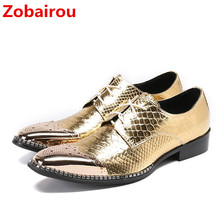 Zobairou-zapatos de vestir para hombre, mocasines de cuero genuino, planos, con punta cuadrada y cordones, color dorado, oxford, formal 2024 - compra barato