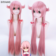 The Future Diary Yuno Gasai 100cm Long Pink Straight Styled Anime Cosplay Wig Mirai Nikki Synthetic Hair Wigs + Wig cap 2024 - buy cheap