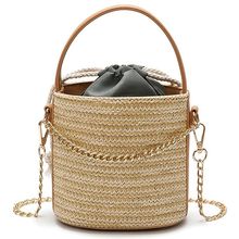 FGGS Women Straw Handbag Tote Summer Holiday Woven Bucket Bag Leisure Chain Shoulder Bag Crossbody Bag 2024 - buy cheap