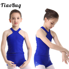 TiaoBug Kids Teens Ballet Gymnastics Dance Costume Lace Side Shorts with Racerback Tops Children Girl Two-piece Sports Dance Set 2024 - buy cheap