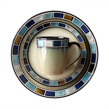 Plato plano de cerámica azul, elegante bandeja de cubo de porcelana de estilo europeo, taza y platillo para cena, decoración del hogar, 1 Uds. 2024 - compra barato