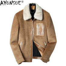 AYUNSUE Wool Coat Men Vicugna Jacket Short Korean Overcoat Mink Fur Collar Mens Coats and Jackets Erkek Kaban F-XK-8919 KJ1429 2024 - buy cheap