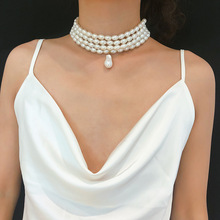 Женское многослойное ожерелье с жемчужной подвеской 2024 - купить недорого