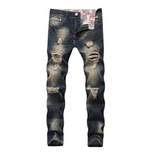 Байкерские джинсы, мужские высококачественные винтажные джинсы с дырками, модные брюки, мужские облегающие джинсовые брюки размера плюс 42 2024 - купить недорого