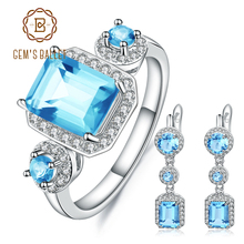 GEM'S BALLET 9.55Ct Natural Blue Topaz Jewelry Sets For Women Wedding Pure 925 Sterling Silver Geometric Earrings Ring Set 2024 - buy cheap