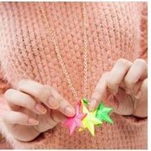 Lovely Candy Color Three-dimensional Fluorescent Yellow Green Star  Long Sweater Chain Pendant Women Necklace Jewelry 4ND159 2024 - buy cheap