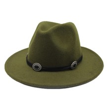 Seioum Winter Fedora Hat With Metal Belt Women's Wide Brim Felt Hat Men Fedora Panama Hat Caps Vintage Top Hat Chapeau Femme 2024 - buy cheap