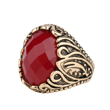 Anel de ouro vintage turco para mulheres, joia vermelha do punk grande oval de raposa, anel de casamento, moda imperdível 2024 - compre barato