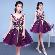 New short purple knee length 85cm lady girl women princess bridesmaid banquet party ball dress gown 2024 - buy cheap