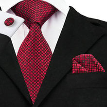 SN-704 rojo oscuro y Rojo Brillante Plaid corbata Hanky gemelos conjuntos de corbatas de seda para hombres Formal fiesta de boda novio Gravata 2018 2024 - compra barato
