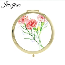 JWEIJIAO Red flowers and green leaves espejo de maquillaje  Lotus Chrysanthemum glass cabochon Purse Mirror FS59 2024 - buy cheap