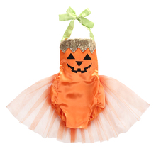 Citgeett Baby Infant Girl Neck Halloween Pumpkin Bodysuit Skirt Orange Tutu Tulle Costume Clothes Cute Holiday Outfit ZX 45 2024 - buy cheap