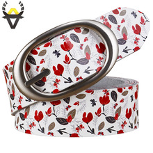 Cinturón de piel auténtica para mujer, Cinturón de piel auténtica con estampado de hojas rojas y flores, ancho de 3,5 cm 2024 - compra barato