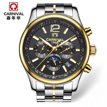 Carnival mechanical watch waterproof sapphire luminous fashion casual full steel famous brand men's watches moon phase relogio 2024 - buy cheap