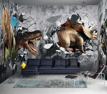 Papel de parede decorativo 3d dinossauros quebrar através do fundo da parede pintura 2024 - compre barato