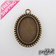 Vintage Tibetan Alloy Pendant Cabochon Bezel Settings, Nickel Free, Antique Bronze, Oval Tray: 18x25mm; 36x26x2.5mm, Hole: 3mm 2024 - buy cheap