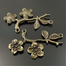 10pcs/pack Vintage Women Necklace Pendant Antique Style Bronze Tone Alloy Flower Branch Charms 51*30*5mm Jewelry Findings 33328 2024 - buy cheap