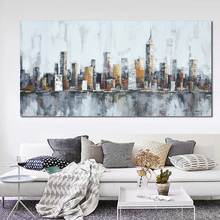 Arte de pared abstracto hecho a mano, pintura al óleo, lienzo para decoración de la habitación del hogar, Arquitectura del paisaje urbano de Nueva York, 2016 2024 - compra barato