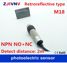Retroreflective type NPN NO+NC DC10-30V 4 wires M18 photoelectric sensor switch with mirror reflector, distance 2m Ce approval 2024 - buy cheap