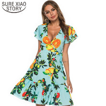 Beach dress Women Clothes Women Summer Dress Dress V-neck Short-sleeved Lace-up Printed Bohemian Dress  2021 3342 50 2024 - buy cheap
