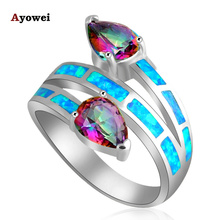 Wonderful Gift Mystic Zircon Brand Design Blue fire Opal Silver Stamped Rings fashion jewelry USA size #6#7#8#9#10 OR745A 2024 - buy cheap