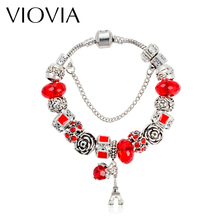 VIOVIA Free Shipping New Red Rhinestone Beads Charm Female Bracelets Glass Beads Fit Bracelets Bangles For Women Jewelry B15352 2024 - buy cheap