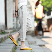 Pantalones Vintage de lino para mujer, pantalón informal, Retro, con cintura elástica, Color sólido, para verano, 2018 2024 - compra barato