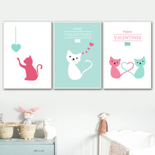 Happy Valentines Day Nordic Cartoon Cat Animals Canvas Art Painting Nursery Kids Room Decor Posters And Prints Wall Art Picture 2024 - buy cheap