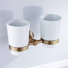 AUSWIND Vintage Brass Bronze Brushed Toothbrush Holder Cup Double Ceramic Cup Holder Wall Mounted GF6 2024 - buy cheap