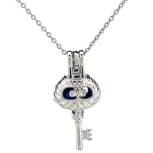 K795 Silver Owl Key Pearl Cage Necklace 18" Pendant Aroma Essential Oil Diffuser Locket 2024 - buy cheap