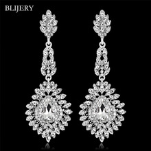 BLIJERY Charming Floral Teardrop Crystal Wedding Long Earrings for Women Prom Wedding Jewelry Brides Bridesmaid Drop Earrings 2024 - buy cheap