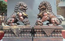 16"China Dynasty Palace Red Bronze Feng Shui Lion Statue Pair creative decorations 2024 - buy cheap