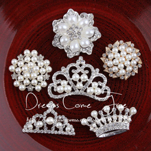 Botones de perlas de diamantes de imitación de Metal hechos a mano, para boda, corona plana de cristal/Tiara para broches Dridal de vestido, 6 estilos, (200 unids/lote) 2024 - compra barato