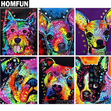 Алмазная живопись HOMFUN A01020, полноразмерная/круглая 5D Вышивка крестиком «красочная собака», домашний декор, подарок, «сделай сам» 2024 - купить недорого