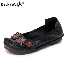 Лоферы BeckyWalk женские из натуральной кожи, повседневные туфли на плоской подошве, мягкие, с цветами, в ретро стиле, WSH2956, осень 2024 - купить недорого