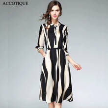 High Quality 2017 New Spring Summer Women's Stand Collar Striped Knee-Length Dress Female Fashion Slim Casual Dresses 2024 - buy cheap