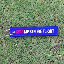 20pcs/lot Blue Kiss Me Before Flight Keychain Car Keyrings Fabric Embroidery Bag Charms For Women Aviation Special Luggage Tag 2024 - buy cheap