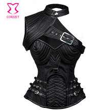 Moda vintage preta armadura gótica, corselete feminina espartilhos plus size espartilhos e corpetes steampunk 2024 - compre barato