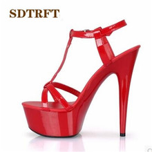 SDTRFT Plus:34-43 44 SUMMER Stilettos zapatos mujer Peep Toe sandals 15cm thin heels platform T-strap shoes woman wedding pumps 2024 - buy cheap