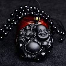 Drop Shipping Buddha Natural Black A Obsidian Pendant Maitreya Necklace For Women Men MiLeFo Fine Crystal Jewelry 2024 - buy cheap