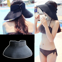 Chapéus de praia 17 cores, moda verão, viseira de sol com laço, chapéu de palha feminino, chapéu dobrável, adulto, infantil 2024 - compre barato