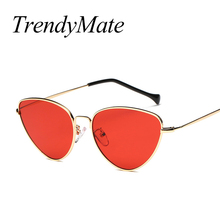 2018 Pink Sunglasses Women Cat Eye Hippie Italian Eyewear Luxury Brand Thin Metal Frame Flat Yellow Lens Frog Shades 1020M 2024 - buy cheap