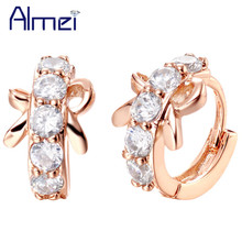 Almei Lote Brincos Silver Color Zircons Earring With White Stones Crystal Stud Earrings for Woman Rose Gold Color Jewelry R317 2024 - buy cheap