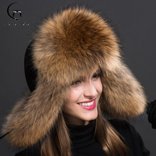 Luxe Siberian Style Fur Hat  Russian Raccoon Full Ushanka Hat for Women 2018 NEW Natural color fur hat 2024 - buy cheap