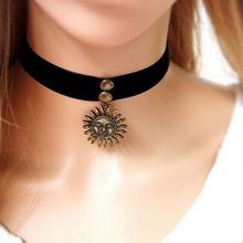 Vintage Goth Handmade Flaming Sun Choker Pendant Necklace Fashion Simple Collar Ribbon Necklace Jewelry 2024 - buy cheap