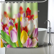 Personalizado tulipa flor cortina de chuveiro poliéster banheiro à prova dwaterproof água com ganchos de plástico cortina de chuveiro mais tamanho 2024 - compre barato