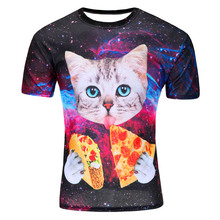 Брендовая одежда Harajuku, футболка Homme, футболка в стиле хип-хоп, Мужская футболка с 3D принтом, милая кошка с голубыми глазами, едят тако, пиццу в космосе, галактика 2024 - купить недорого