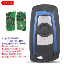 Keyecu-chave remota azul com 3 botões, fsk 434mhz, pcf7945/pcf7953, para bmw f, chassi 2024 - compre barato