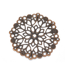 200Pcs Copper Tone Wraps Connectors Round Flower Hollow Filigree Embellishments 50mm 2024 - buy cheap