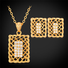 Conjunto de pendientes de collar con colgante de Color dorado de Estilo Vintage para mujer con diamantes de imitación y joyería de moda PE649 2024 - compra barato